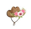 Watercolor Flowers in hat. Cowboy hat and flowers. Farmhouse rustic clipart isolated