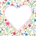 Watercolor floral heart frame for greeting cards, invitation. Royalty Free Stock Photo