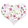 Watercolor flowers in heart, lovers day, valentones day Royalty Free Stock Photo