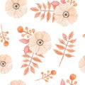 Watercolor Flowers Leaves Berries Painted Seamless Pattern Autumn Fall Royalty Free Stock Photo