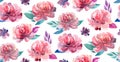 Watercolor flowers pattern. Coral and pink