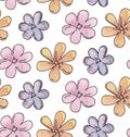 Watercolor flowers pattern. Kids cartoon background