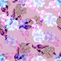Watercolor flowers on pink background. Seamless pattern.