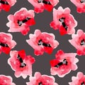 Watercolor flowers red poppy seamless pattern.