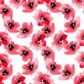 Watercolor flowers red poppy seamless pattern.