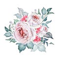 Watercolor Flowers. Roses Bouquet. White and Pink Roses Royalty Free Stock Photo