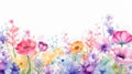 Watercolor flowers. Seamless pattern. Hand-drawn illustration. Generative AI Royalty Free Stock Photo