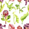 Watercolor flowers seamless pattern.