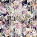 Seamless raster pattern watercolor flowers on paper texture Royalty Free Stock Photo