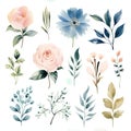 Watercolor flowers on a white background. Generative AI Royalty Free Stock Photo