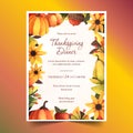 watercolor flyer invitation template thanksgiving celebration vector illustration
