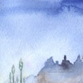 Watercolor fog town city cityscape landscape illustration
