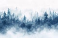 Watercolor foggy forest landscape illustration. Generative AI