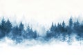 Watercolor foggy forest landscape illustration. Generative AI