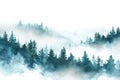 Watercolor foggy forest landscape illustration. Generative AI