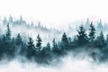 Watercolor foggy forest landscape illustration. Generative AI