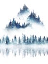 Watercolor foggy landscape of a forest