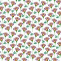 Watercolor folk flowers seamless pattern, wildflowers background, green leaves, ornamental backdrop