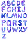 Watercolor font space inspired alphabet