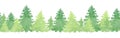 Watercolor forest seamless border with abstract spruce. Hand drawn Christmas tree illustration for cards, invitations Royalty Free Stock Photo