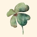 Watercolor four-leaf clovers. Happy St. Patrick`s Day. mixed media. Vector illustration