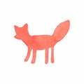 Watercolor fox on the white background, aquarelle