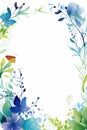 watercolor frame with blue flowers and butterflies on a white background Royalty Free Stock Photo