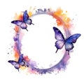 Watercolor frame with butterfly and flowers. Illustration AI Generative Royalty Free Stock Photo