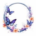 Watercolor frame with butterfly and flowers. Illustration AI Generative Royalty Free Stock Photo