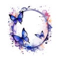 Watercolor frame with butterfly and flowers. Illustration AI Generative Royalty Free Stock Photo