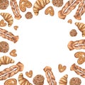Frame of different types of pastryies Royalty Free Stock Photo