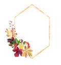 Watercolor frame with fall bouquet and golden texture Royalty Free Stock Photo