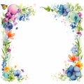 watercolor frame with flowers and butterflies on a white background Royalty Free Stock Photo