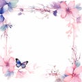 watercolor frame with flowers and butterflies on a white background Royalty Free Stock Photo