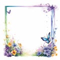 watercolor frame with flowers and butterflies on a white background Royalty Free Stock Photo