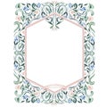 Watercolor frame with flowers and different leaves.