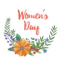 Watercolor frame flowers in Women`s day