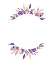 Watercolor Frame Lilac Purple Wreath Summer Flower Arrangement Pink Hand Painted Garland Royalty Free Stock Photo