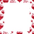 Watercolor frame. Red hearts. Happy Valentine`s day background. Royalty Free Stock Photo