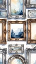 Watercolor Framed Landscape Art Collection Display Royalty Free Stock Photo