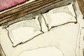 Watercolor freehand ink attractive traditional sketching graphic representation of bedroom pillows, showing private master bedroom