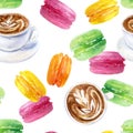 Watercolor french breakfast seamless pattern