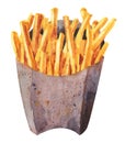 Watercolor french fries. French fries in paper packaging