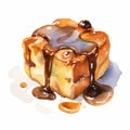 Watercolor French Toast With Syrup On White Background