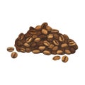 Watercolor fresh roasted brown group pile of coffee beans. Hand-drawn illustration isolated on white background.Perfect Royalty Free Stock Photo