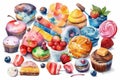 Watercolor Frozen Sweets Clipart. high resolution, Isolate on white Background.