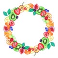 Watercolor fruit berry sweet summer frame border isolated