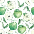 Watercolor fruit pattern apple, summer print for the textile fabric, wallpaper, poster, template Royalty Free Stock Photo