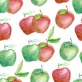 Watercolor fruit pattern apple, summer print for the textile fabric, wallpaper, poster, template Royalty Free Stock Photo