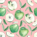 Watercolor fruit pattern apple, summer print for the textile fabric, wallpaper, poster, template Royalty Free Stock Photo